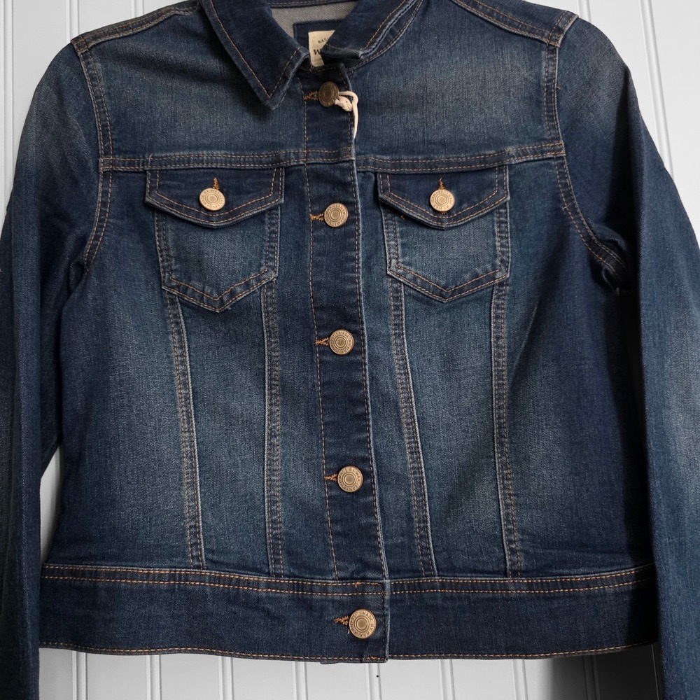 Wax Jean Jacket Size S Cropped   Blue Denim Stretch Button Front - Picture 3 of 6